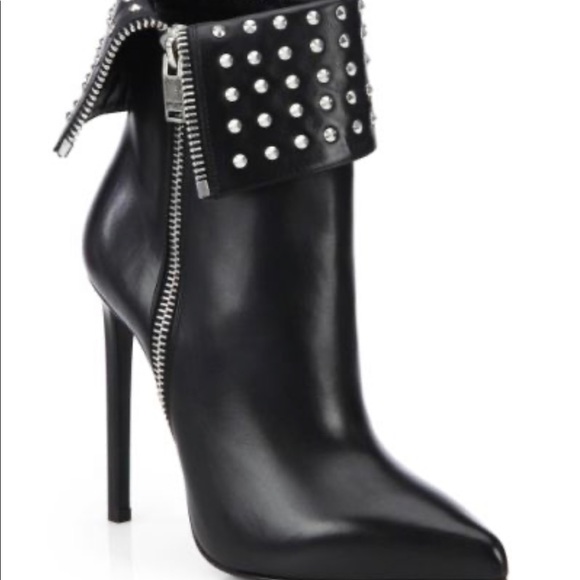Saint Laurent Shoes - Saint Laurent Black leather fold over studded boot
